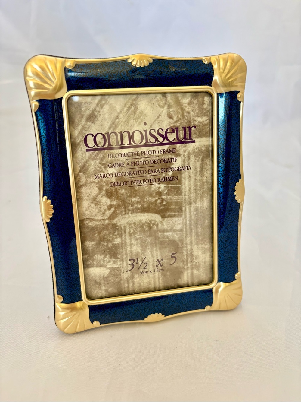 Connoisseur Brand Enamel Blue and Gold Decorative Photo Frame - 3.5 x 5 READ